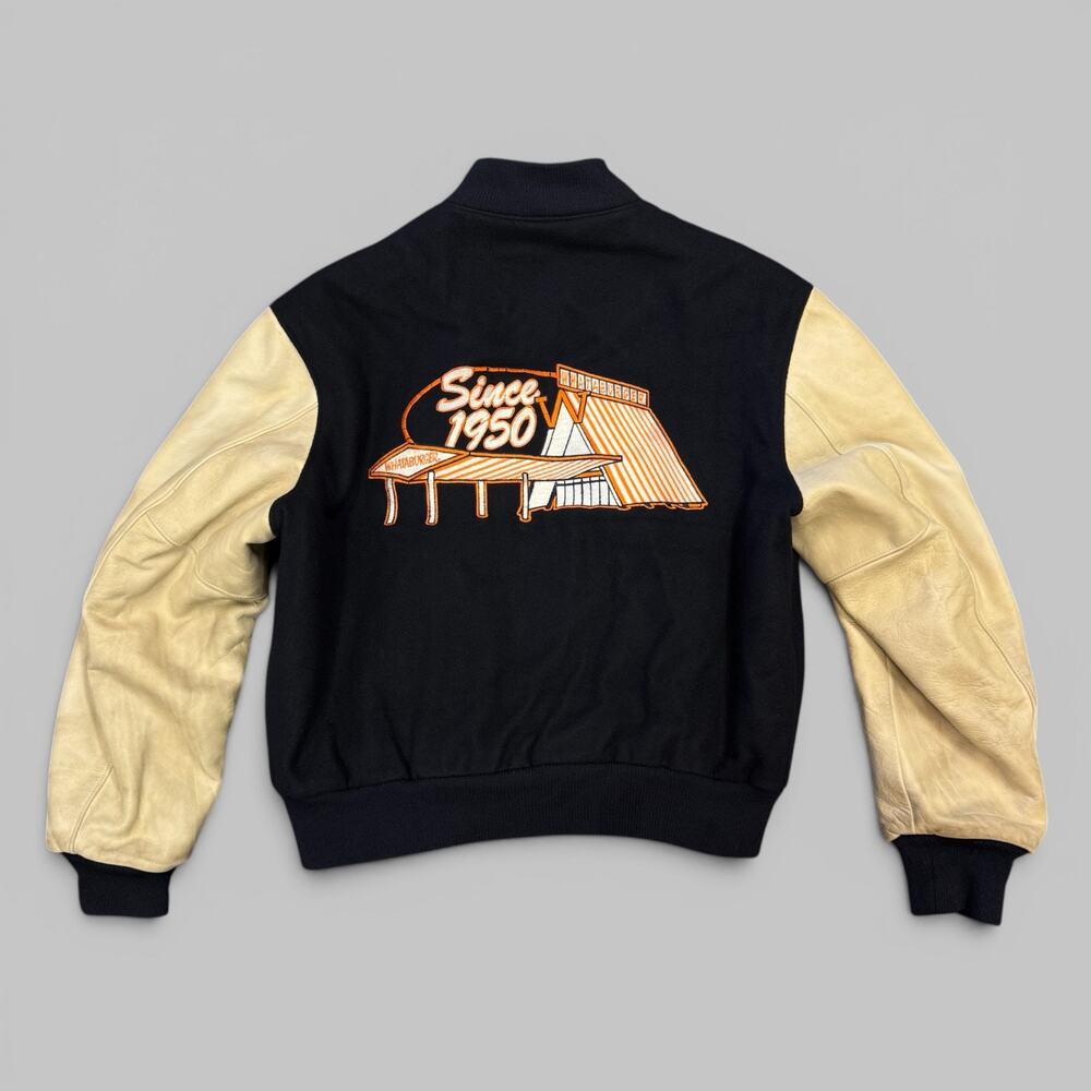 Golden Bear XXL men Blue varsity jacket wool/leather vintage WHATABURGER 1996